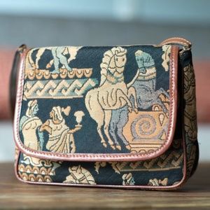 Vintage Embroidered Greek Themed Crossbody Purse